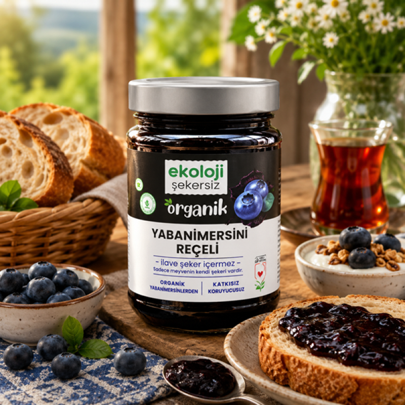 Ekoloji Market Organik Glutensiz Şekersiz Yaban Mersini Reçeli 380 Gr.