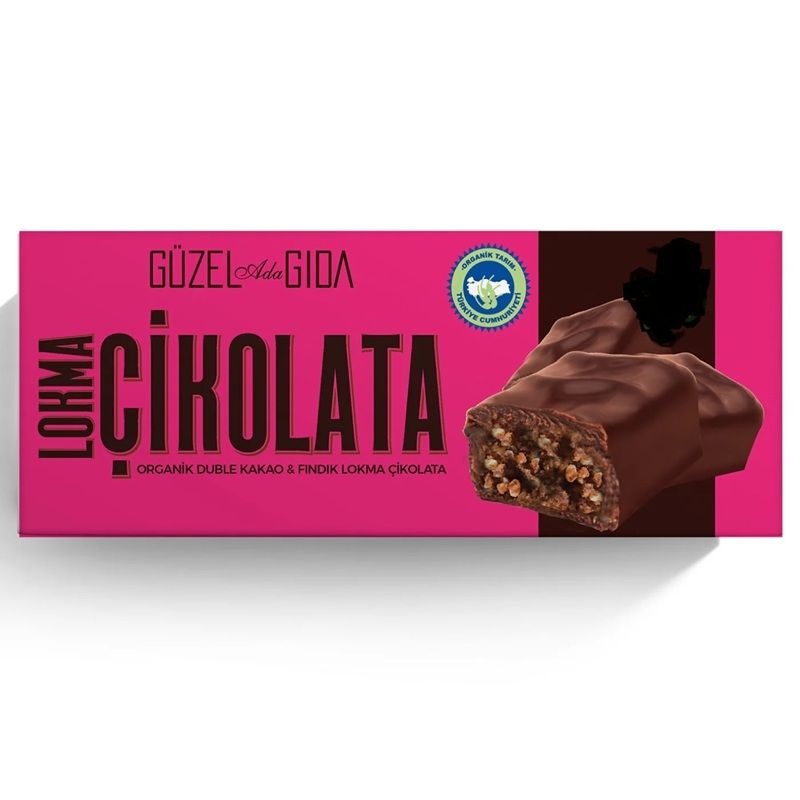 Güzel Gıda Organik Lokma Çikolata Duble Kakao Fındık Vegan Bar 35 Gr