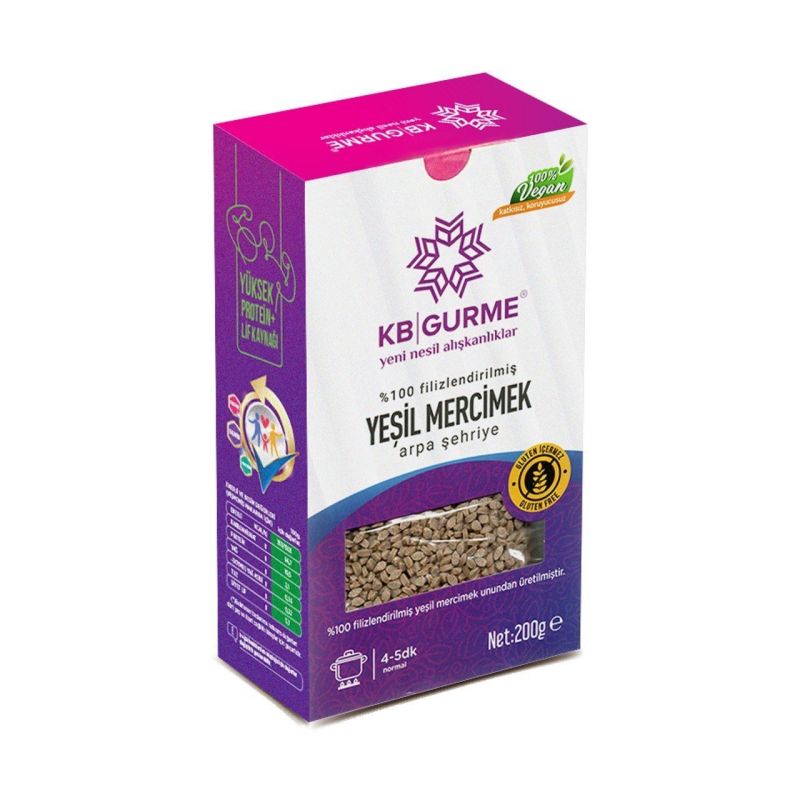 KB Gurme Glutensiz & Vegan Filizlendirilmiş  Yeşil Mercimek Arpa Şehriye 200 gr